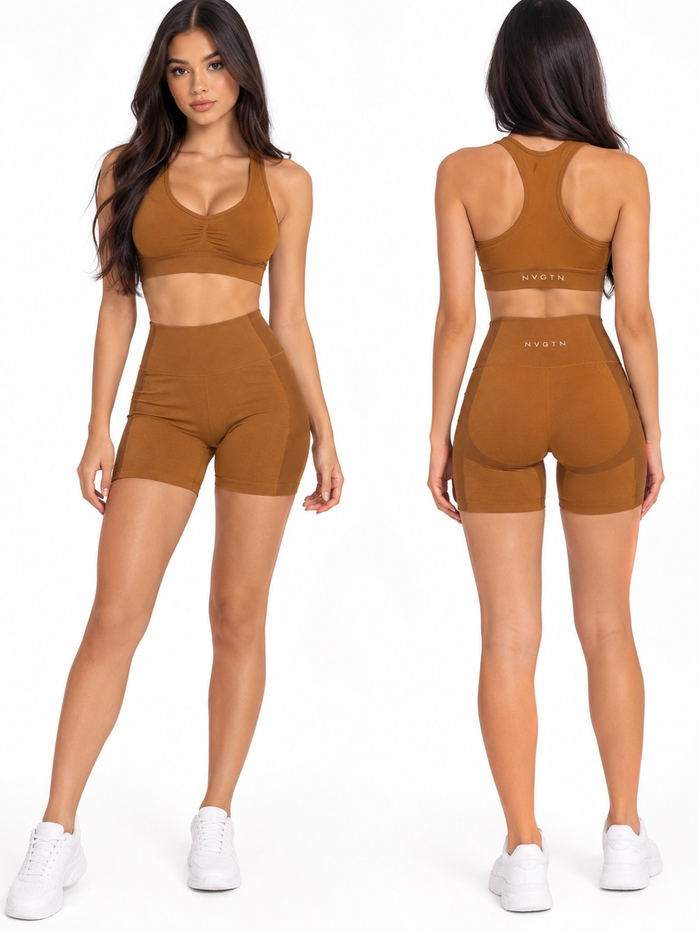 NVGTN Women's High-Waist Bike Shorts in Warm Brown